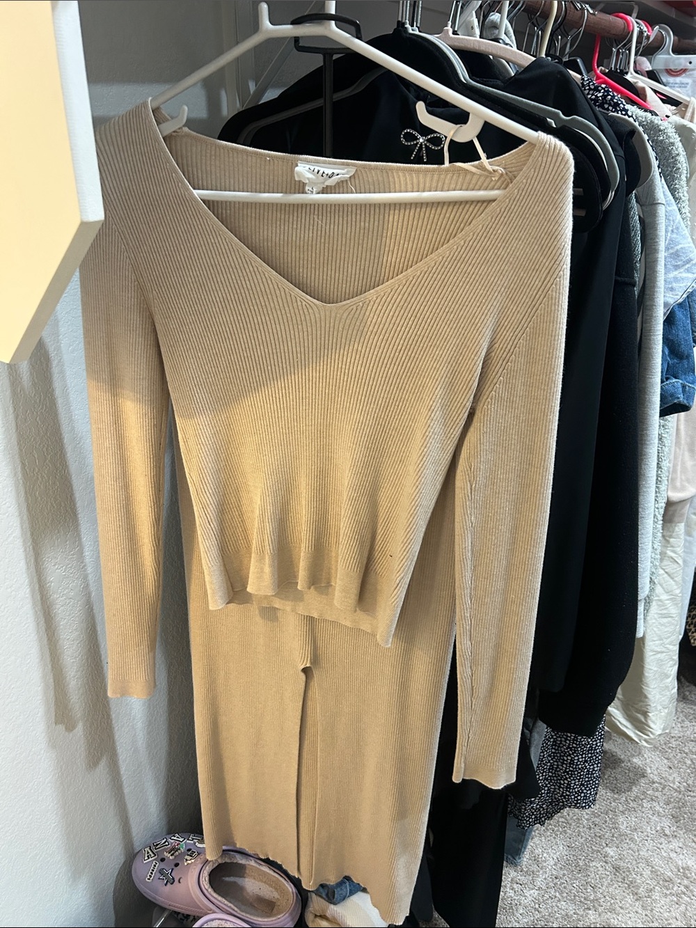 Olive & Oak Ribbed Knit Two-Piece in Light Tan